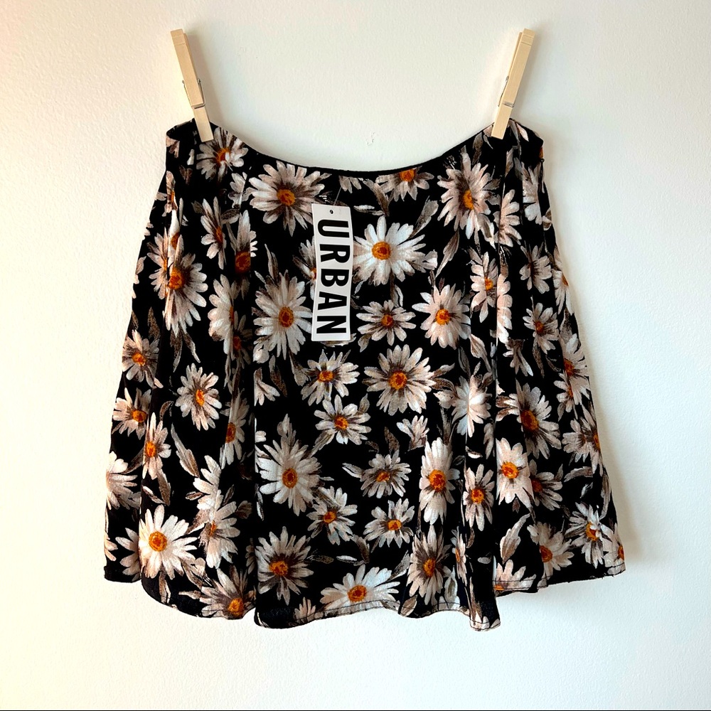 Urban Outfitters Black Daisy High Waisted Skater Skirt